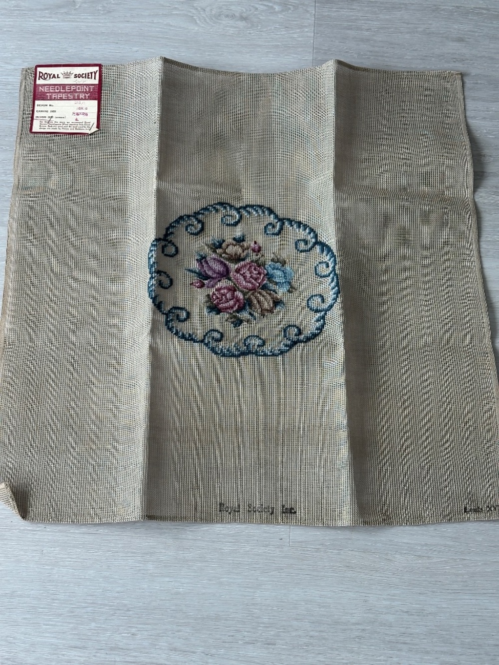 Royal Society Vintage Floral Needlepoint Canvas 18x18 New Old Stock Wool